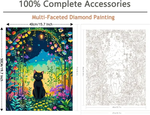 Miniatura 2 de FILASLFT Pintura por Números Gato Negro, Pintura por Números para Adultos y Principiantes en Lienzo, Kits de Pintura al Óleo de Paisaje de Jardín