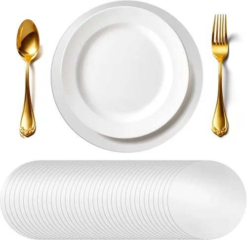 Miniatura 8 de Mototo 120 platos desechables dorados de 11.5 pulgadas, manteles individuales de papel, manteles individuales redondos de papel, platos para cena