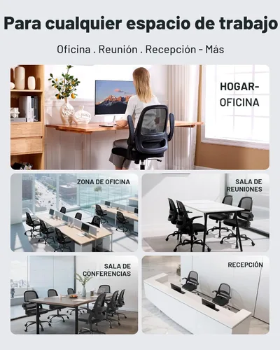 Miniatura 3 de Silla de oficina ergonómica de malla para oficina en casa, brazos abatibles, respaldo de malla transpirable y cojín de asiento grueso, silla de Negro