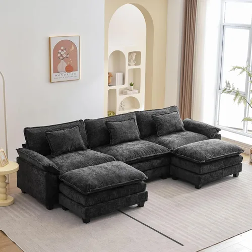 Miniatura 17 de Oprisen Sofá Seccional Modular, Cómodo Cloud Couch Sofá Seccional, Sofá Cama de Chenilla con Asiento Profundo con Almohadas Decorativas para Sala