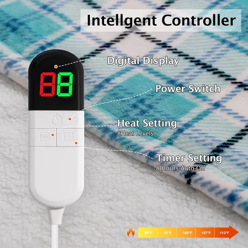 Miniatura 4 de Manta térmica eléctrica de 50 x 60 pulgadas, manta de calentamiento rápido con 8 horas de apagado automático/8 niveles de calor, manta eléctrica