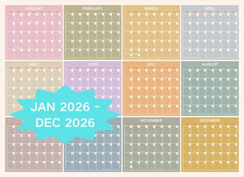 Calendario anual de pared 2026, colorido calendario de pared grande de un vistazo, calendario de 12 meses para pared, una página, horizontal, 32 x