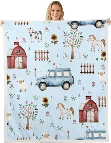 Erosebridal - Mantas de bebé unisex para niños y niñas, mantas de guardería de animales de granja de minky 40x50, manta sherpa con diseño de tractor