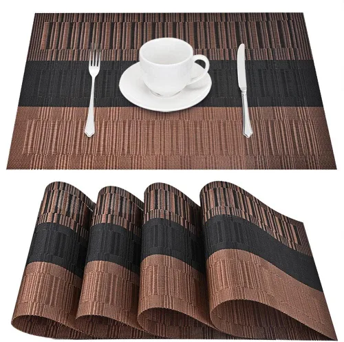 Miniatura 19 de GIVERARE Juego de 6 manteles individuales de vinilo tejido resistente al calor, antideslizante, lavable, fácil de limpiar, tapetes de plástico