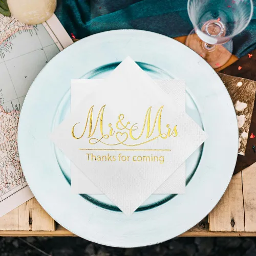 Miniatura 6 de Paquete de 100 servilletas de cóctel de papel con diseño dorado, cena formal, aniversario, servilletas de boda para mesas, habitaciones