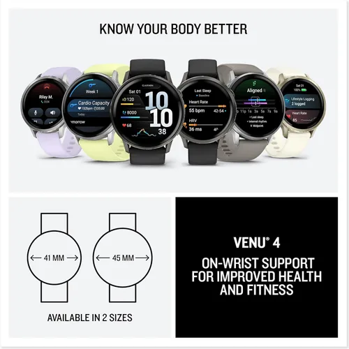 Miniatura 7 de Garmin Venu 4, 1.772 in, reloj inteligente GPS avanzado con rastreador de fitness, pantalla AMOLED de 1.4 pulgadas, linterna incorporada, 12 días
