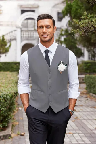 Miniatura 6 de COOFANDY Chaleco de traje de negocios para hombre, chaleco de vestir casual, chaleco formal ajustado