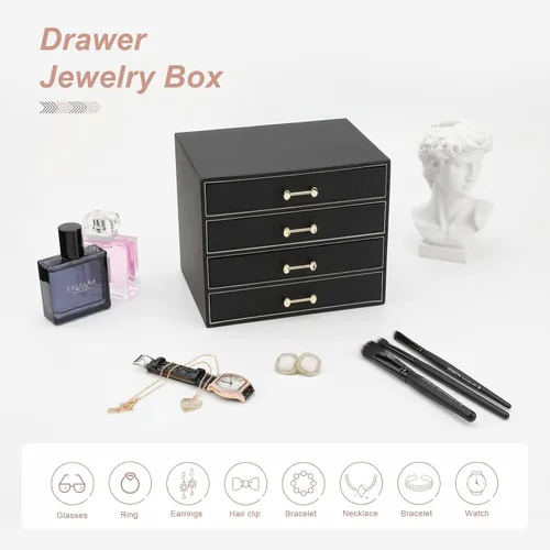 Miniatura 3 de V-LAFUYLIFE Jewelry Box with 4 Drawers,Jewelry Organizer Box for Women Girls,4- Layer Jewelry Storage Case for Necklaces Bracelets Earring and Watch