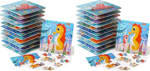 GRINNNIE - Rompecabezas de madera para niños pequeños de 3, 4, 5 años, 12 piezas, rompecabezas de animales del océano, juguetes de aprendizaje