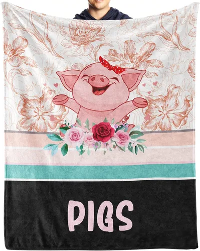 Miniatura 16 de Manta de cerdo para regalo, manta de franela polar de 50 x 60 pulgadas, suave para niñas, niños y adultos, ligera, cómoda, cálida manta con temática