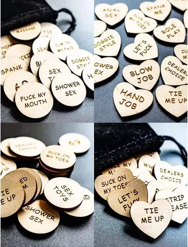 Miniatura 3 de Thyggzjbs 20 fichas de actividad nocturna para citas, divertidos tokens sexuales románticos de madera para parejas (forma de corazón, paquete de 3)