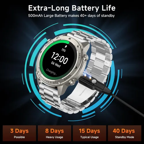 Miniatura 4 de Reloj inteligente con GPS para hombre, reloj inteligente militar resistente, brújula, resistente al agua hasta 164.0 ft, batería grande de 500 mAh