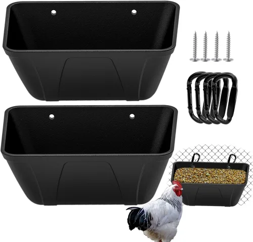 Alimentador de valla colgante para pollo, pato, cabra, cerdo y aves de corral, comedero para pollo, contenedor de alimentación para ganado (negro)