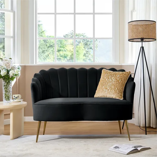 Miniatura 49 de HULALA HOME Silla decorativa moderna de terciopelo con respaldo en forma de concha, bonito sillón para sala de estar, dormitorio con patas doradas