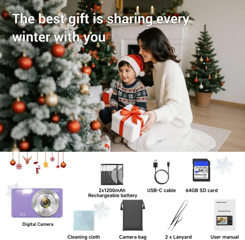 Miniatura 9 de Cámara digital para adolescentes, cámara digital FHD 4K 44MP color púrpura con tarjeta SD de 64GB, zoom digital 16X, cámaras para fotografía, cámara
