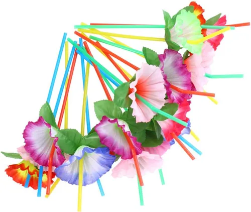 Healeved 20 popotes flexibles de flores de hibisco, pajitas de colores para playa, decoración de fiesta hawaiana Luau
