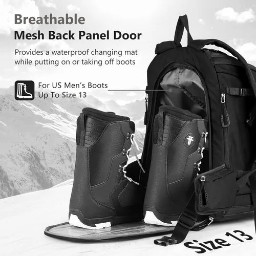 Miniatura 3 de MORXPLOR Ski Boot Bag - 65L Padded, Waterproof Ski Travel Backpack for Gear & Accessories