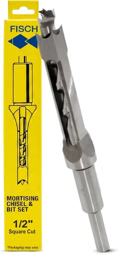 Fisch Juego de cincel y broca para embutir – 1/2 pulgadas de diámetro x 5/8 pulgadas x 7-1/4 pulgadas OAL – Cincel de embutir cuadrado hueco con