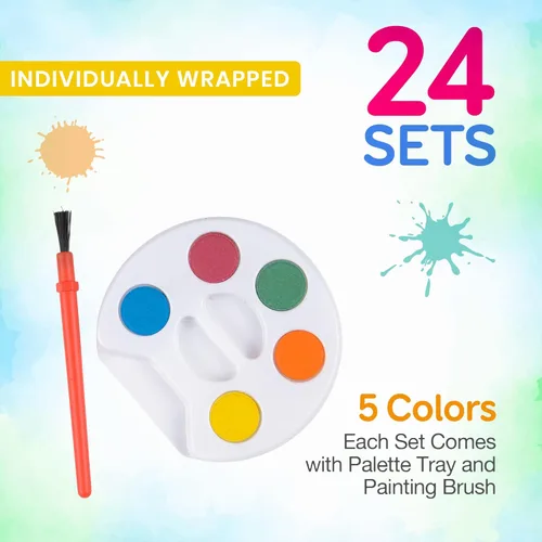 Miniatura 2 de Bedwina - Paquete de 24 juegos de paletas de acuarela de 5 colores lavables y pincel para dar como recuerdos de fiestas, premios para niños