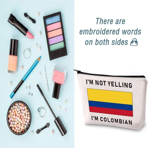 Miniatura 4 de LEVLO Divertidas bolsas de cosméticos con la bandera de Colombia, recuerdos, no estoy gritando, soy colombiano, bolsas de maquillaje con la bandera