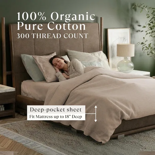 Miniatura 3 de Delilah Home Juego de sábanas de 300 hilos 100 % algodón orgánico, verificado por GOTS y Vegan.org, ropa de cama de satén de 300 hilos,