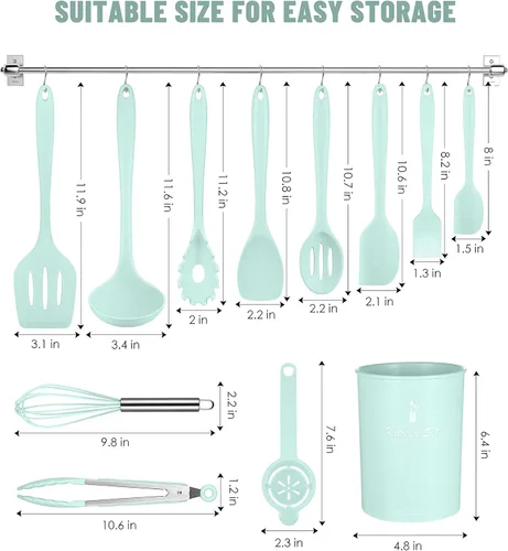 Miniatura 2 de Juego de utensilios de cocina, 12 piezas de utensilios de cocina de silicona (apto para lavavajillas), juego de espátulas resistentes al calor a 392