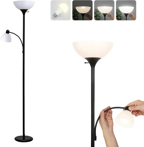 Brightech Torchiere Lámpara de pie LED Sky Dome Plus, lámpara de pie súper brillante con lámpara de lectura para salas de estar y oficinas, lámpara