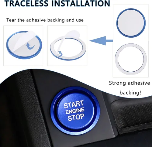 Miniatura 4 de Cubierta de botón de arranque para automóvil compatible con Audi, cubierta de aluminio para botón de arranque del motor con anillo de metal para Azul