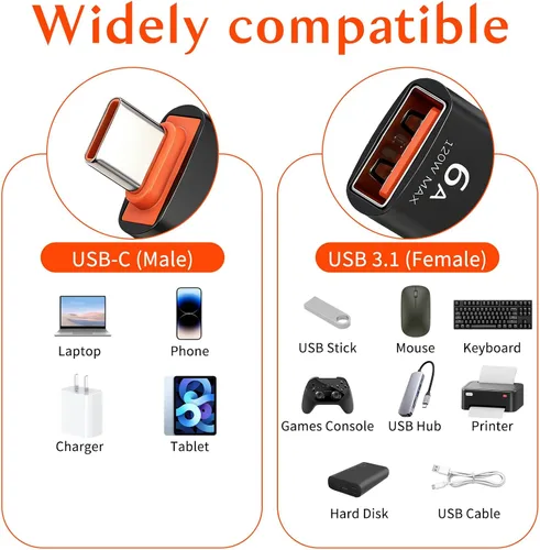 Miniatura 7 de Paquete de 8 adaptadores USB-C tipo C macho a tipo A hembra 3.0 OTG tipo C macho a USB hembra adaptador OTG para smartphone, laptop, tableta, etc.