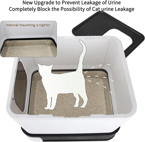 Miniatura 4 de RIZZARI Stainless Steel Cat Box: Black Large Capacity Enclosed Litter Pan with High Walls - Non-Stick Teflon Coating & Leak-Proof Drawer - Odor
