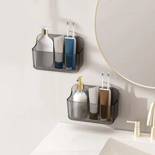 Miniatura 9 de Diesisa Organizador de Pared de Acrílico de 2 piezas, Organizador Adhesivo para Puerta de Gabinete, Estantes de Baño de Acrílico para Pared, Sin