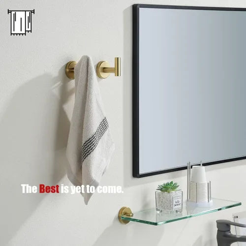 Miniatura 3 de JQK Gancho para toallas de baño, color oro cepillado, gancho de latón para ropa para baño, cocina, garaje, montaje en pared (paquete de 2), acero