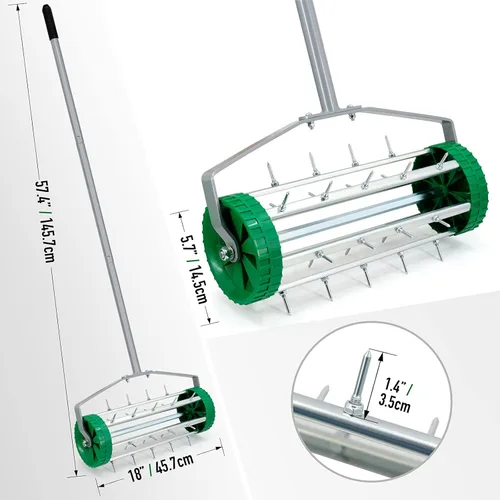 Miniatura 6 de Colwelt Aireador de césped Spike, aireador de césped rodante resistente, aireación giratoria de césped de jardín con mango de acero de 49 pulgadas