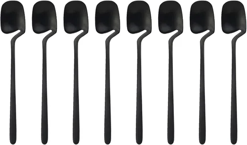 Miniatura 9 de Juego de cubiertos negros de 24 piezas de cubiertos negros para colgar, utensilios de acero inoxidable, incluye cuchillo, tenedor/cuchara, acabado