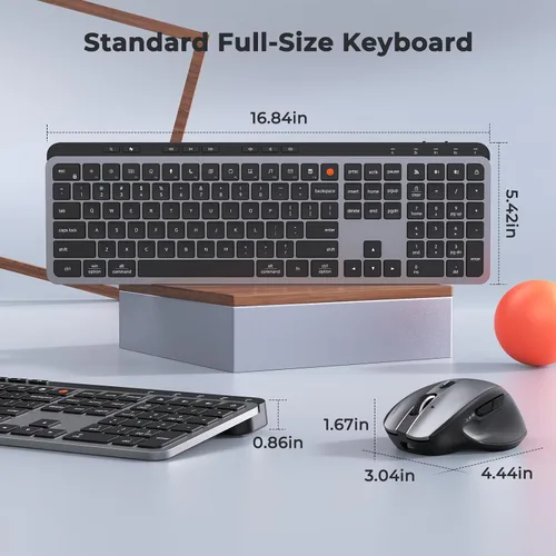 Miniatura 7 de MEETION Nuevo teclado y mouse inalámbricos Bluetooth, doble Bluetooth y USB recargable de tamaño completo con 4 DPI mouse ergonómico