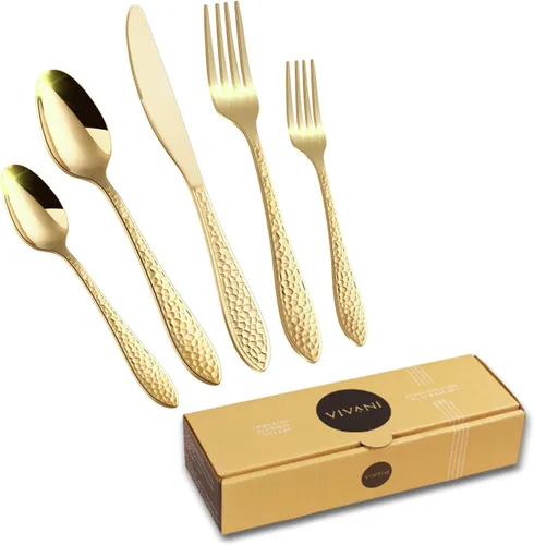 Miniatura 10 de VIVANI Juego de cubiertos negros de 40 piezas para 8, juego de cubiertos martillados, juego de cubiertos de acero inoxidable 18/0 para cocinas