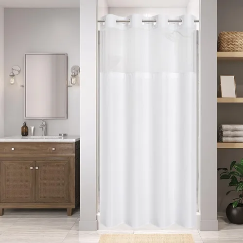 Miniatura 20 de eachope Cortina de ducha negra sin gancho con forro de tela a presión, cortinas de ducha de tejido gofre para baño, juego de cortinas de baño