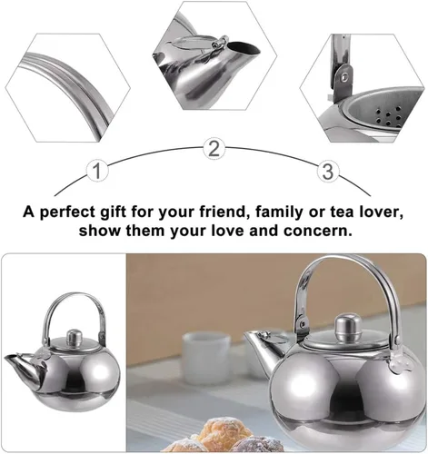 Miniatura 4 de Cabilock Olla de acero inoxidable Olla de agua caliente Tetera azul Infusor de té suelto Hervidor de agua Tetera Estufa Tetera Silbosa Tetera Plata