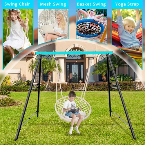 Miniatura 7 de Marco de columpio para porche, soporta hasta 550 libras, soporte sensorial con 3 barras laterales, juegos de columpios para patio trasero, patio