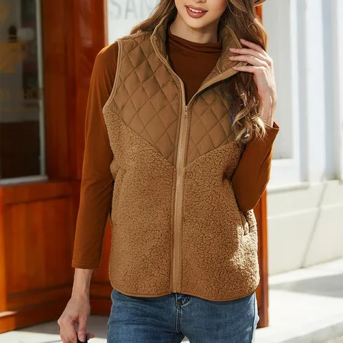 Miniatura 3 de Vipwest Chaleco sherpa de forro polar mullido para mujer, para otoño e invierno, con cuello alto, ligero, sin mangas, (S-5XL)