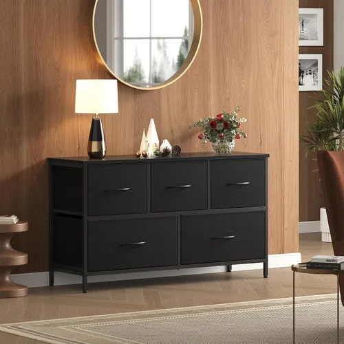 Miniatura 7 de OLIXIS Cómoda de 5 cajones para dormitorio, mueble organizador de armario, soporte de TV para sala de estar, pasillo, torre de almacenamiento