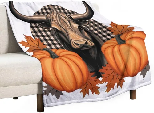 Miniatura 35 de Manta de lana cuadriculada con diseño de calabaza, hojas de arce, Acción de Gracias, manta de cama para otoño, Acción de Gracias, ligera, súper