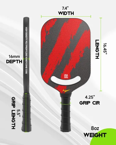 Miniatura 5 de Warping Point Ascent Pickleball Paletas Raqueta de pickleball de fibra de carbono con garganta aerodinámica Superficie de grano texturizada