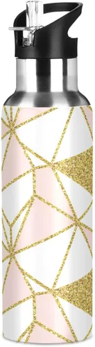Miniatura 8 de Stainless Steel Vacuum Insulated Water Bottle 20 Oz, Leakproof Water Bottles for Gym Outdoor Travel School, Geometric Gold Triangles