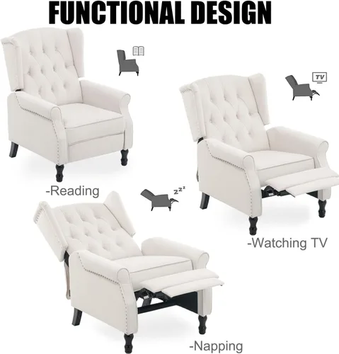 Miniatura 9 de Silla decorativa de terciopelo, silla reclinable con respaldo de empuje, silla con brazo con respaldo alado para sala de estar, dormitorio, cine