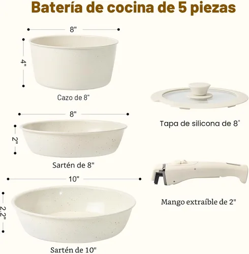 Miniatura 2 de Juego de ollas y sartenes Tibbicc antiadherentes, juego de utensilios de cocina de cerámica antiadherente con 5 sartenes sin PFAS/PFOA/PTFE tóxicos