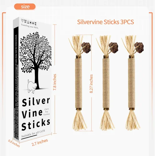 Miniatura 6 de Silvervine Sticks - Paquete de 3 juguetes para gatos, 100% naturales para masticar para gatitos, juguetes de hierba gatera para gatitos y gatos