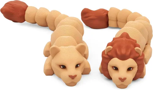 Miniatura 26 de Yipintang Criaturas Impresas en 3D Animales Flexibles - Juego de Animales Fidget de 7 Pulgadas para Decoración de Estantes (Pareja de León Adulto)