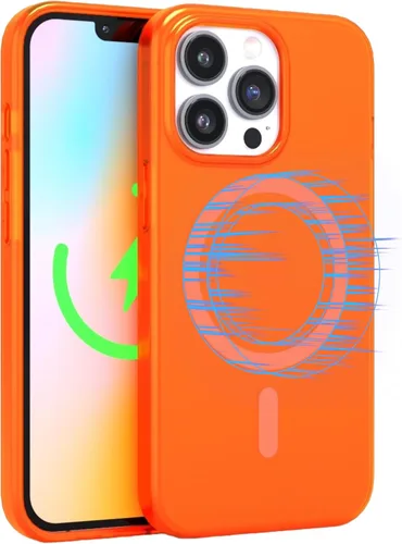 FELONY CASE - Funda transparente naranja neón para iPhone 13 Pro Max, compatible con MagSafe - Fundas protectoras a prueba de golpes de 360°