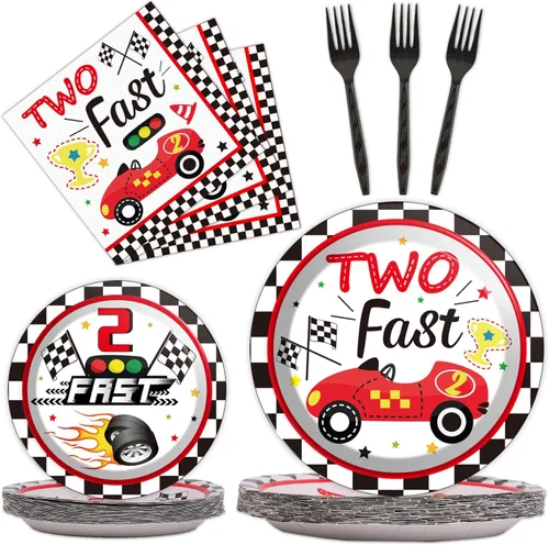 96 piezas de platos y servilletas Two Fast, decoraciones para fiestas de autos de carreras Racing 2 Fast, juego de platos y servilletas para